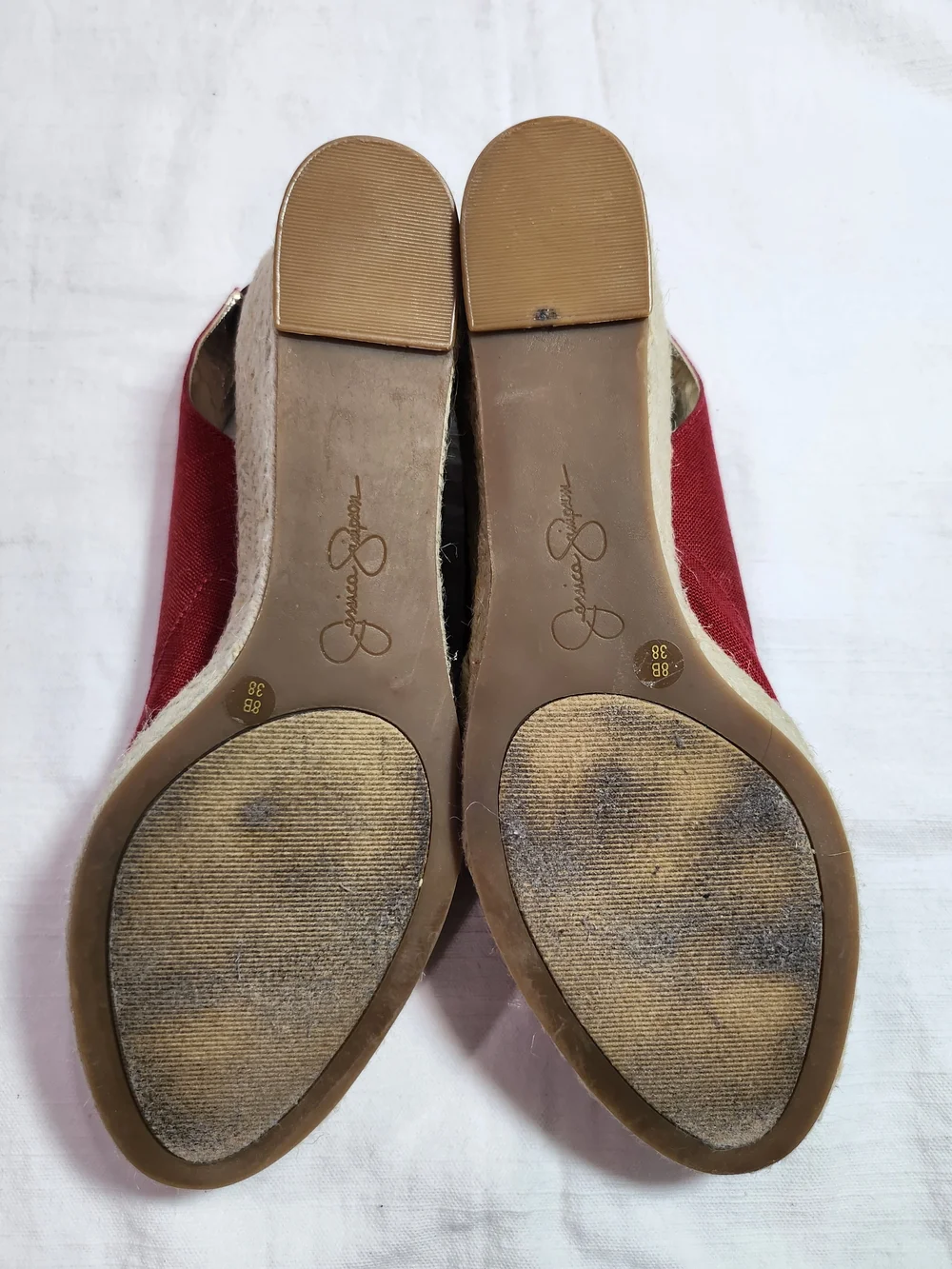 Jessica Simpson Red Canvas Slingback Espadrille Wedge Sandals Size 8